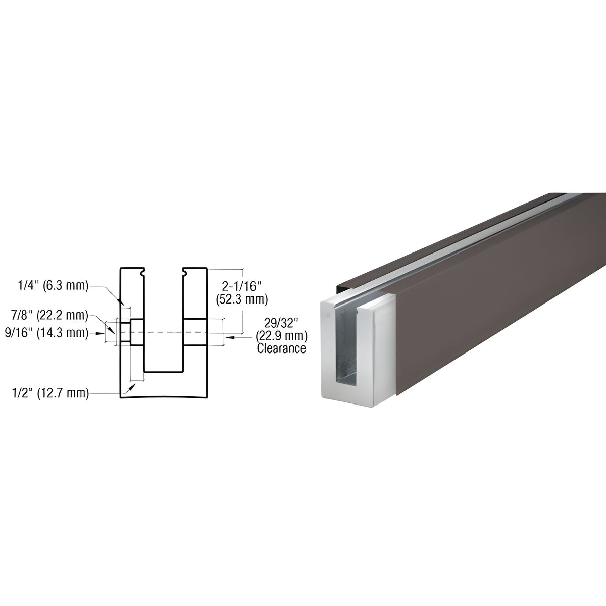 CRL B7S Series Dark Bronze Custom Length Square Base Shoe Fascia Mount Drilled for 3/4" Glass
