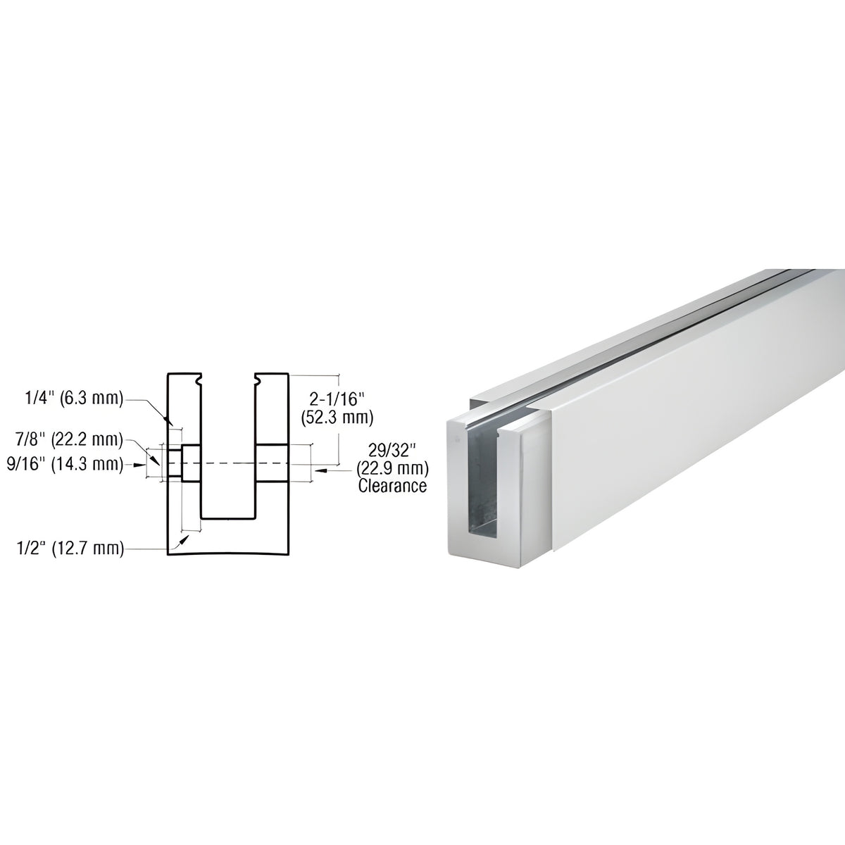 CRL B7S Series Mill Aluminum Custom Length Square Base Shoe Fascia Mount Drilled for 3/4" Glass