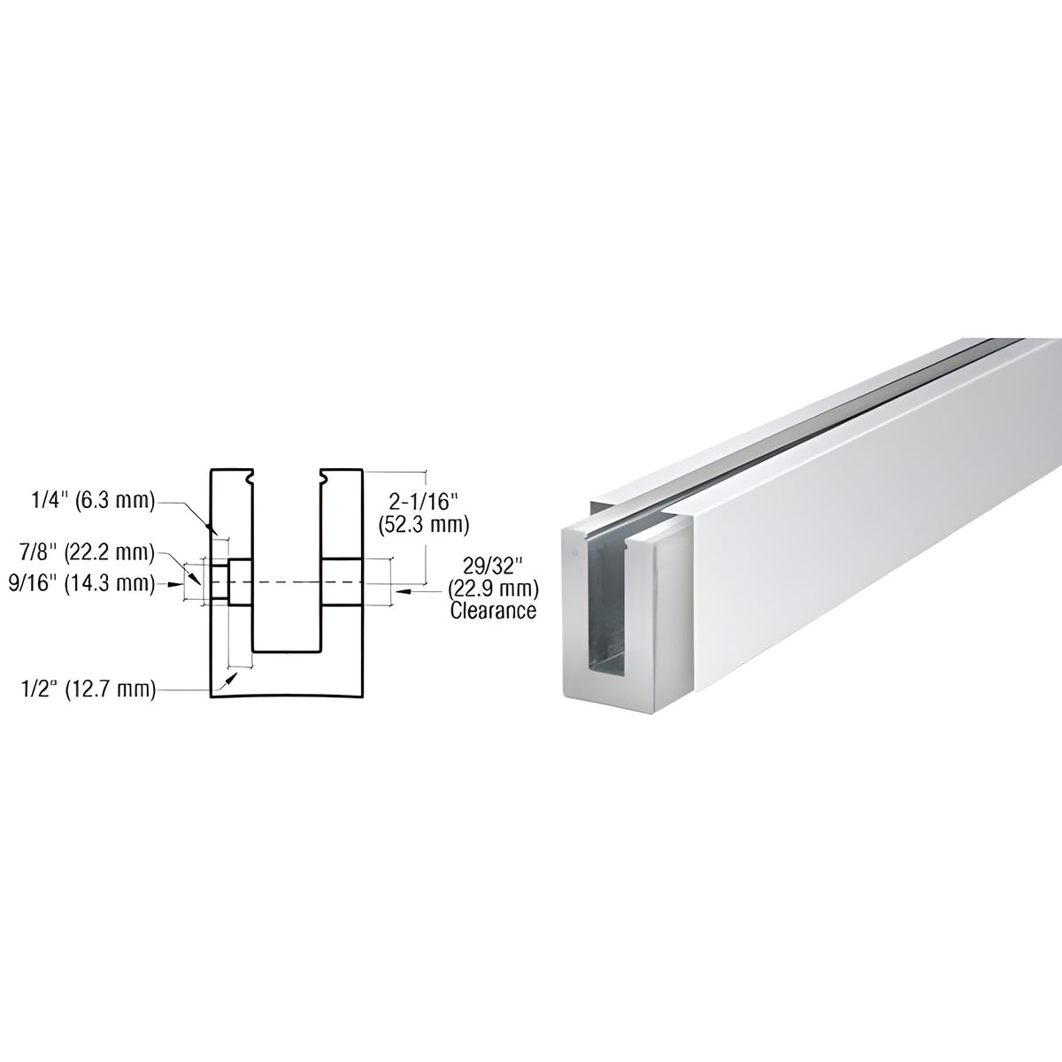CRL B7S Series Polished Stainless Custom Length Square Base Shoe Fascia Mount Drilled for 3/4" Glass