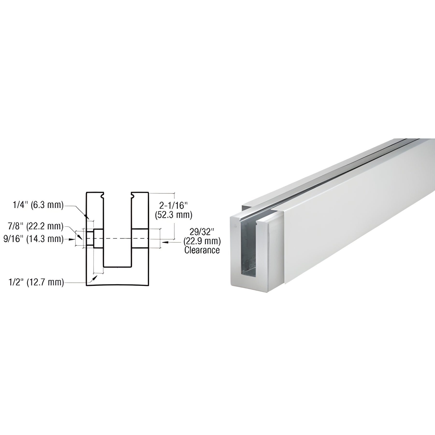 CRL B7S Series Satin Anodized Custom Length Square Base Shoe Fascia Mount Drilled for 3/4" Glass