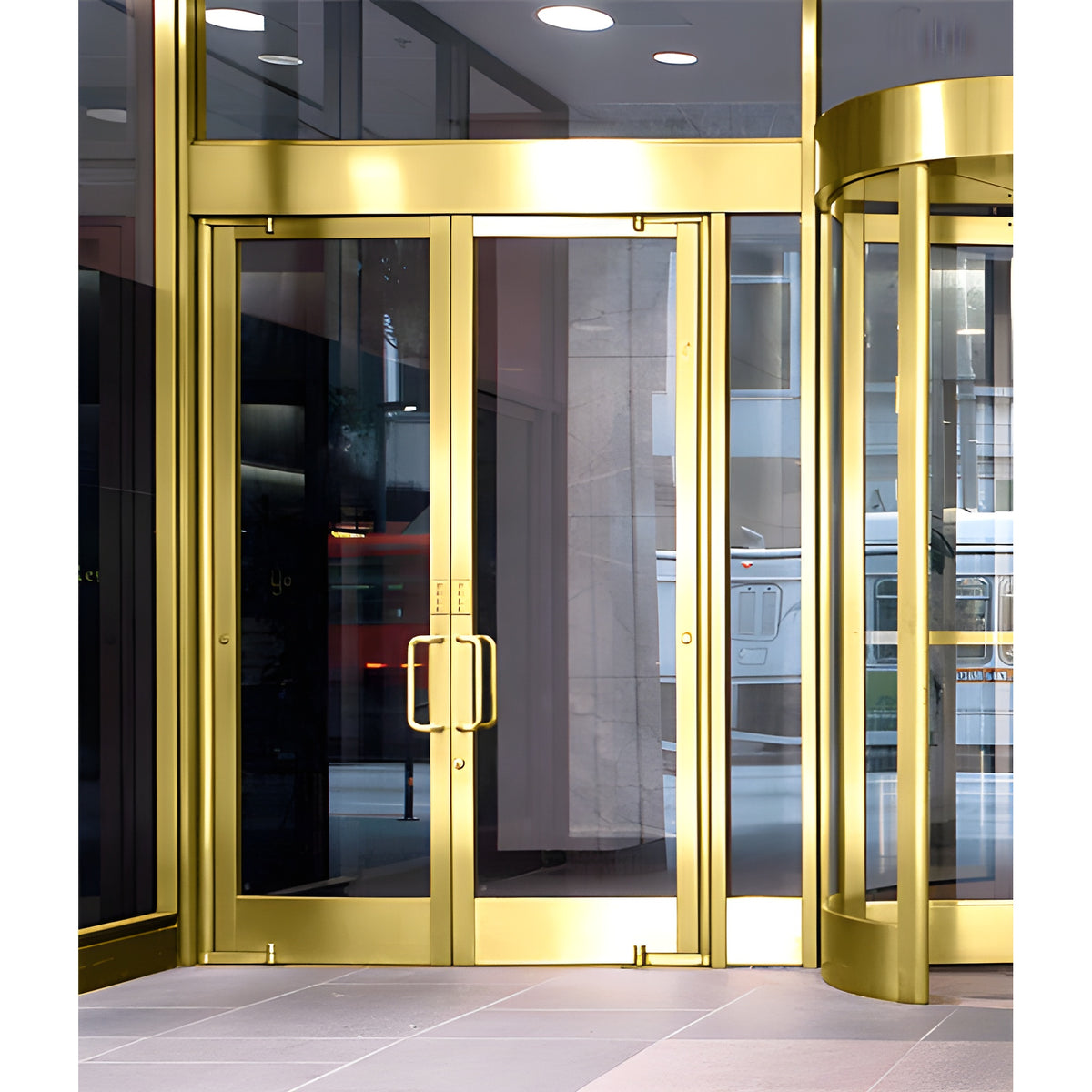CRL Balancer™ Satin Brass Aluminum Wide Stile Door for 1/4" Glazing; 5-1/2" Top Rail; 9-1/2" Bottom Rail; Exposed Hinge Tube Double Doors; With Panic