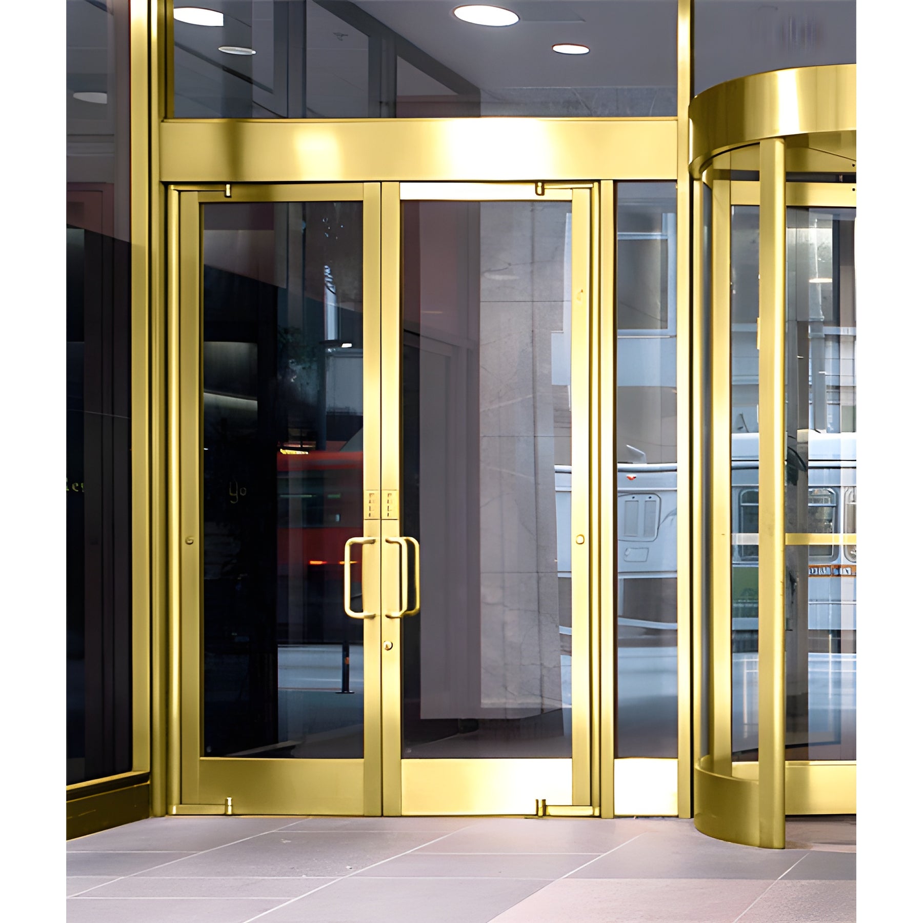CRL Balancer™ Satin Brass Aluminum Wide Stile Door for 1/4" Glazing; 5-1/2" Top Rail; 9-1/2" Bottom Rail; Exposed Hinge Tube Double Doors; With Panic