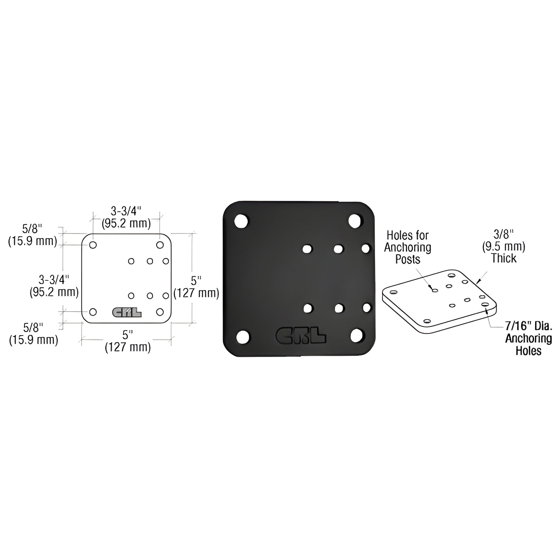 CRL Black 5" x 5" Offset Base Plate
