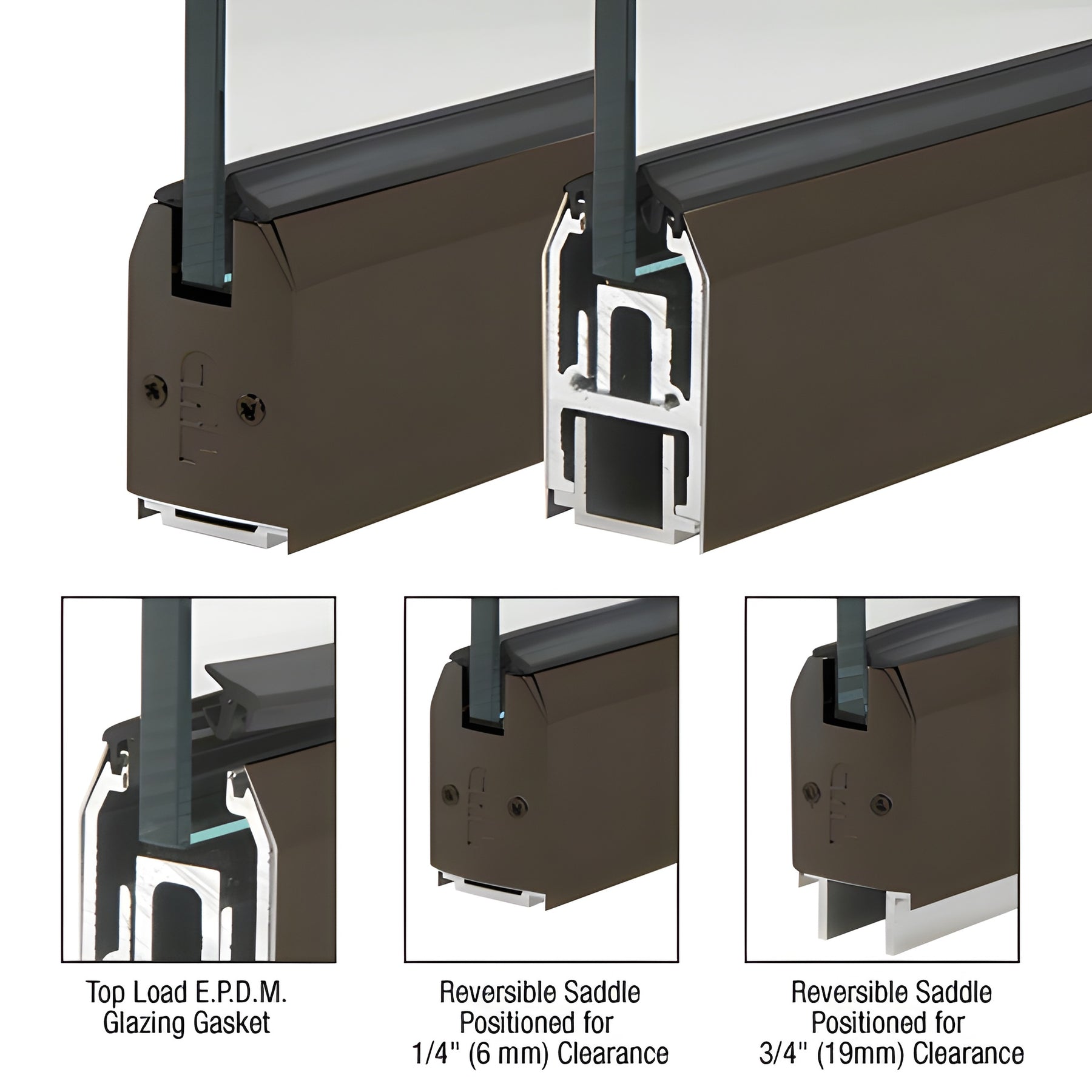 CRL Black Bronze Anodized Custom Length 2-5/16" Low Profile Tapered Sidelite Rail With Saddle