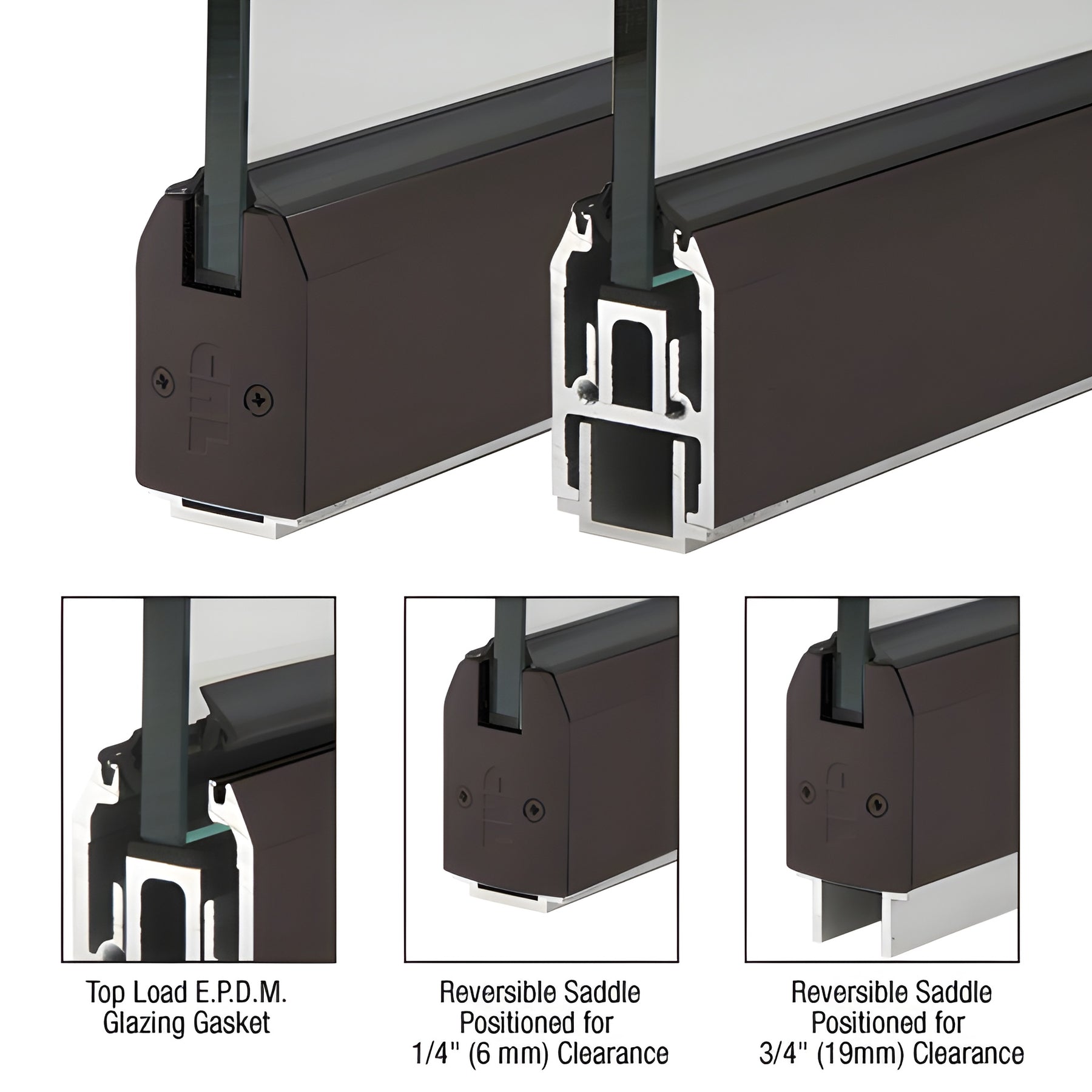 CRL Black Bronze Anodized Custom Length 2-5/16" Low Profile Tapered Sidelite Rail With Saddle