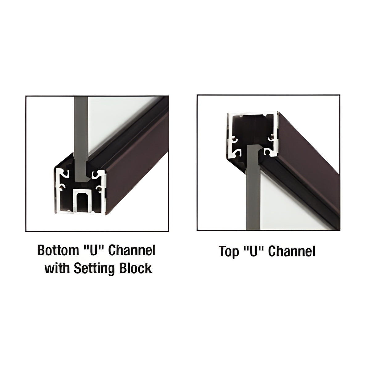 CRL Black Bronze Anodized Custom Length U-Channel with Roll-In Top Load Gasket