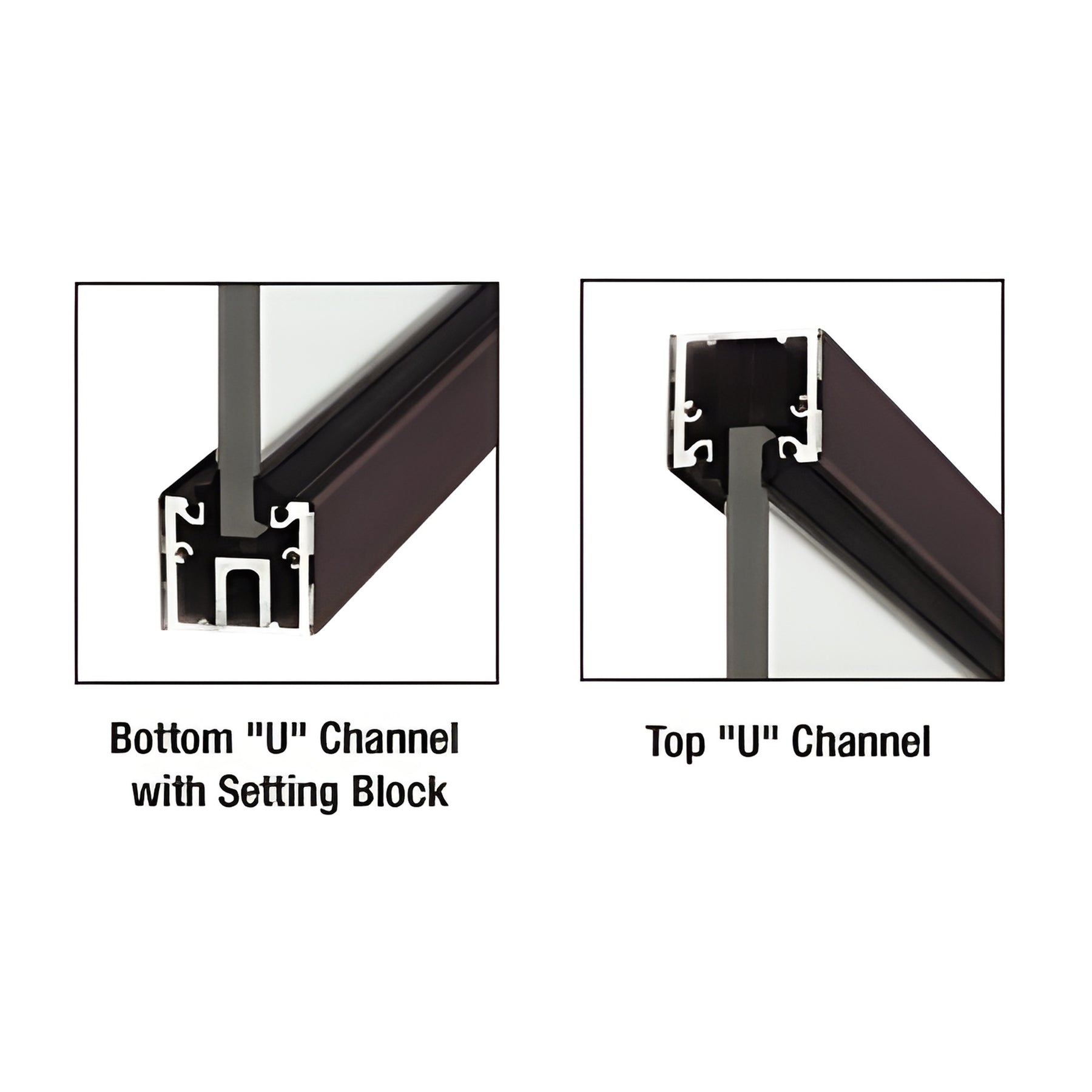 CRL Black Bronze Anodized Custom Length U-Channel with Roll-In Top Load Gasket