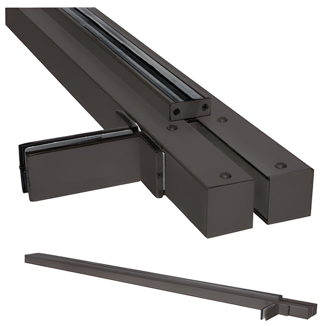 CRL Black Bronze Anodized Custom Size Double Door Wall-to-Glass Floating Header With Fin Brackets