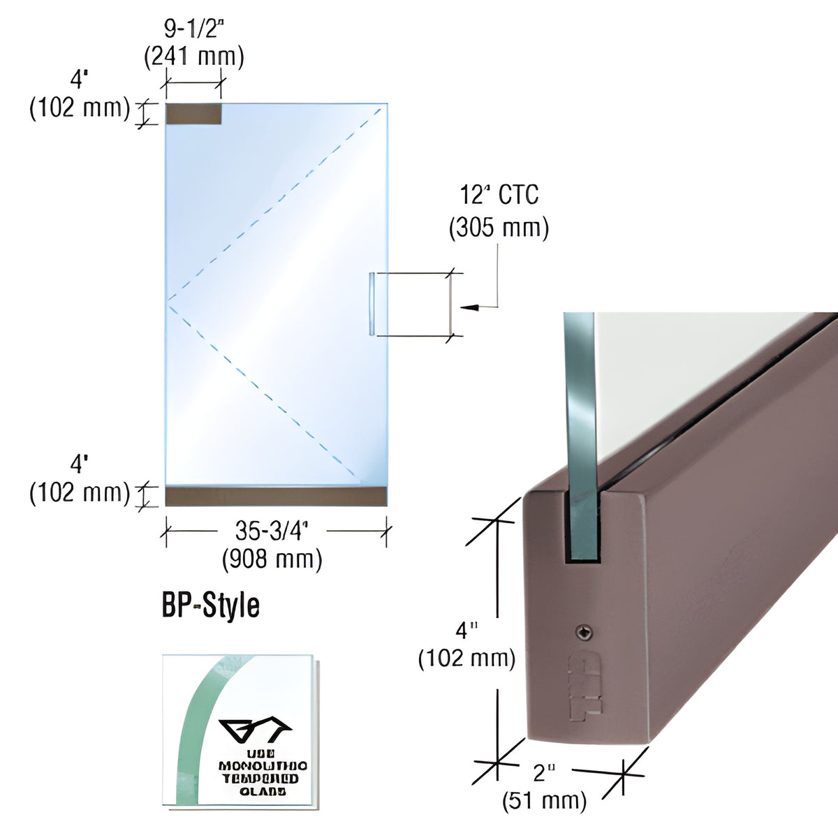CRL Black/Bronze Anodized Dry Glazed Frameless Glass 3' BP-Style Single Door Only Kit - without Lock