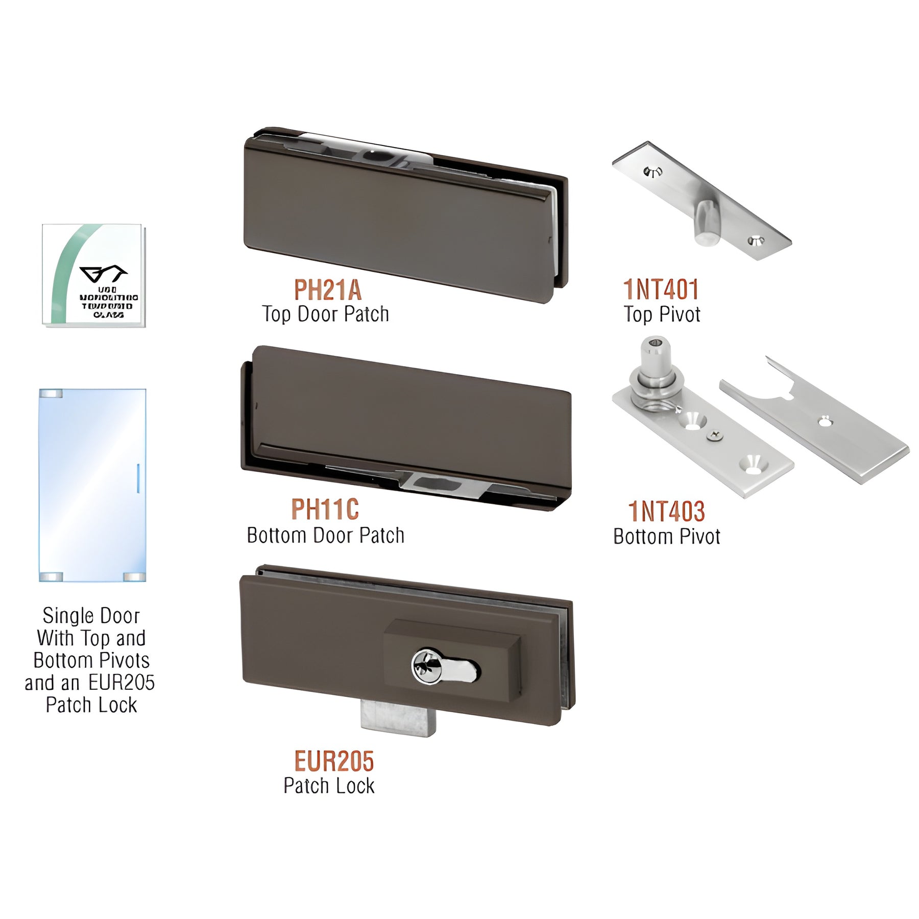 CRL Black Bronze Anodized European Patch Door Kit - With Lock