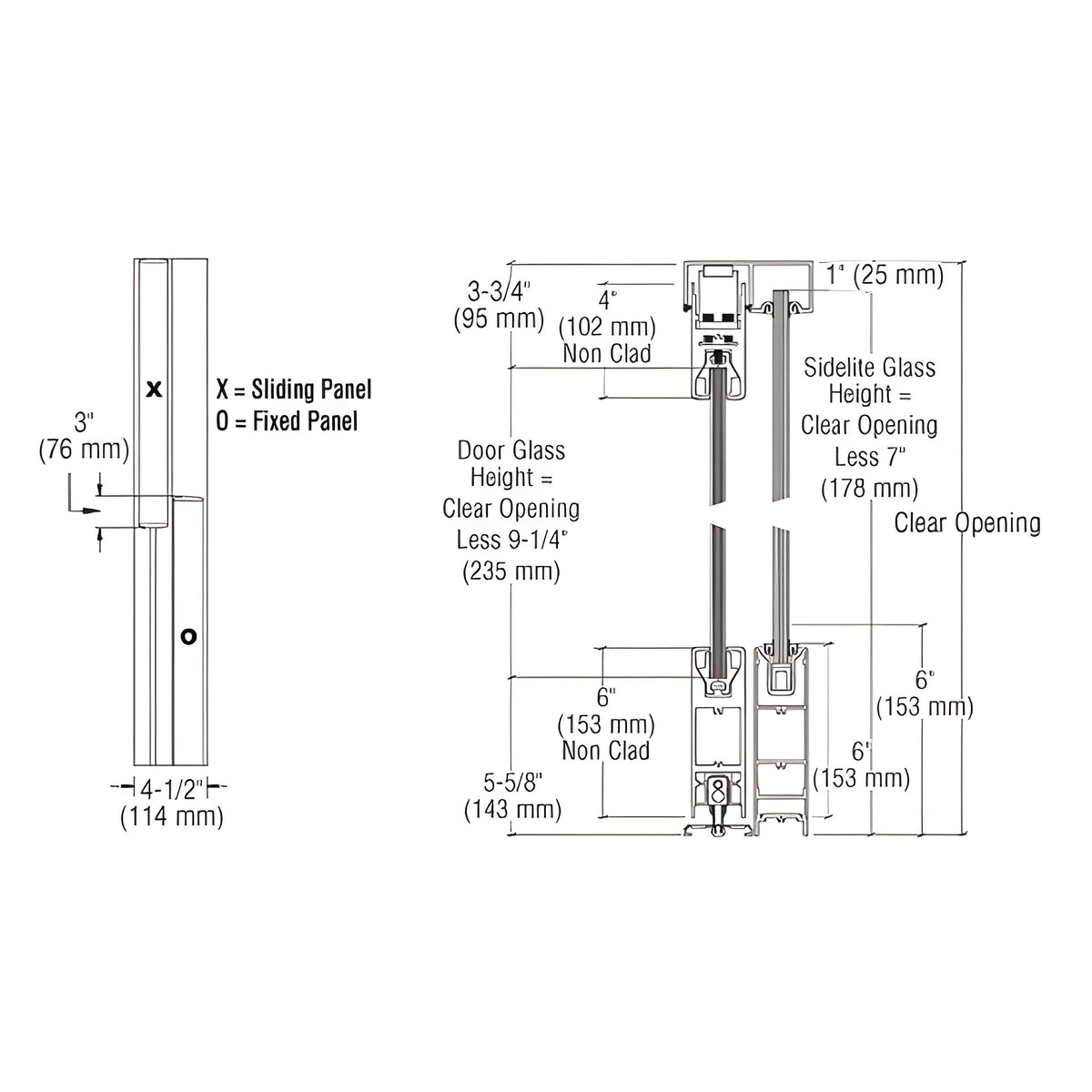 CRL Black Bronze Anodized OX/XO SSR 6" Bottom and 4" 241" Top Rail Square Sliding Door System