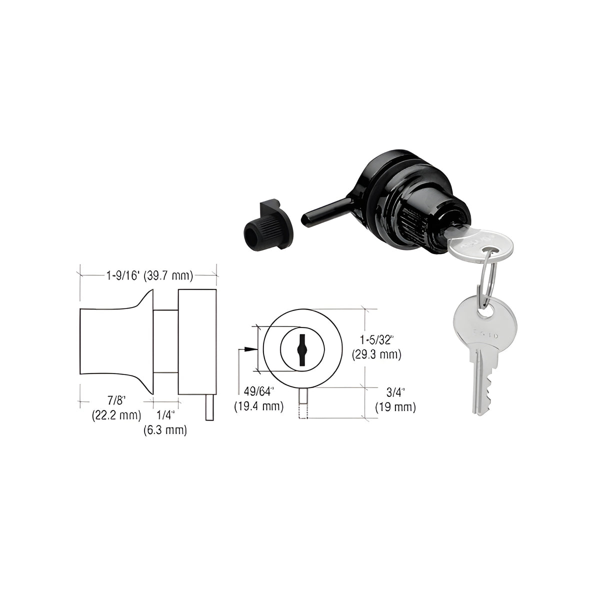 CRL Black Chrome Keyed Alike Thru-Glass Plunger Lock