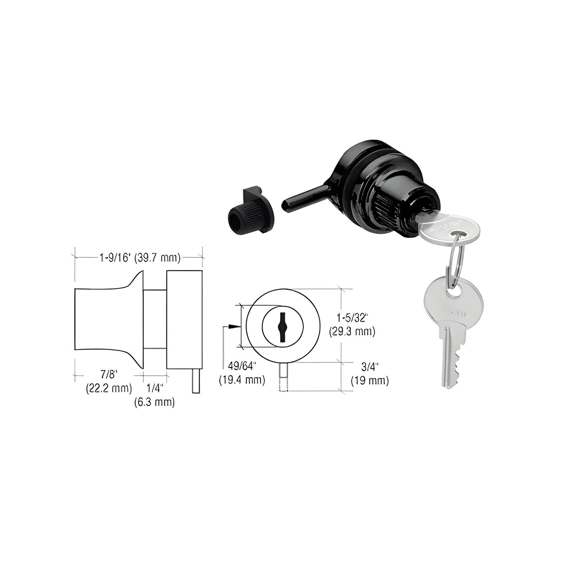 CRL Black Chrome Keyed Alike Thru-Glass Plunger Lock