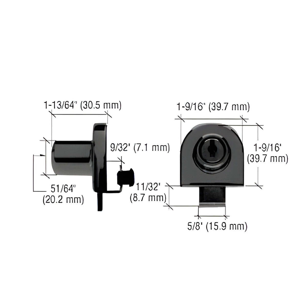 CRL Black Chrome Single Glass Door Lock - Randomly Keyed