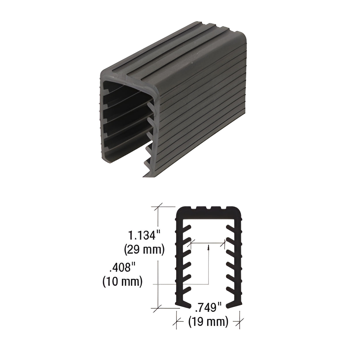 CRL Black Flexible 9/16" U-Channel Cap Rail Rubber - 100' Roll