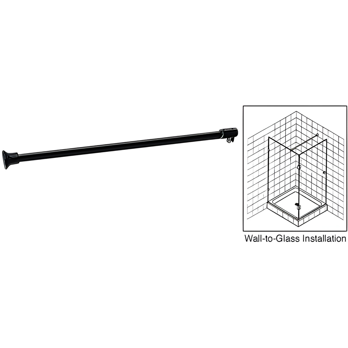 CRL Black Frameless Shower Door Fixed Panel Wall-To-Glass Support Bar for 3/8" to 1/2" Thick Glass