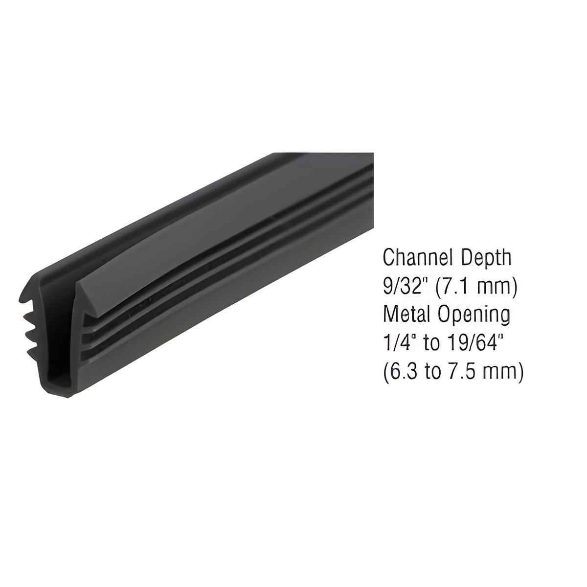 CRL Black Glazing Vinyl 9/32" Channel Depth 1/4" to 19/64" Metal Opening - 100' Roll