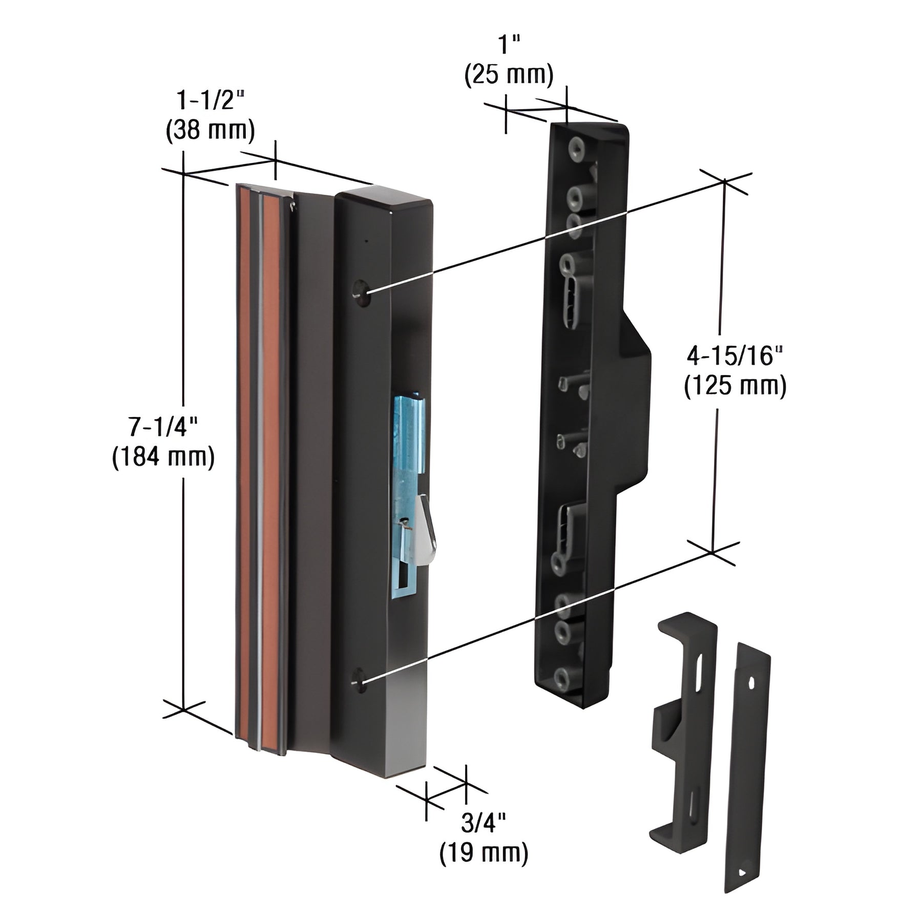 CRL Black Hook-Style Surface Mount Handle 4-15/16" Screw Holes