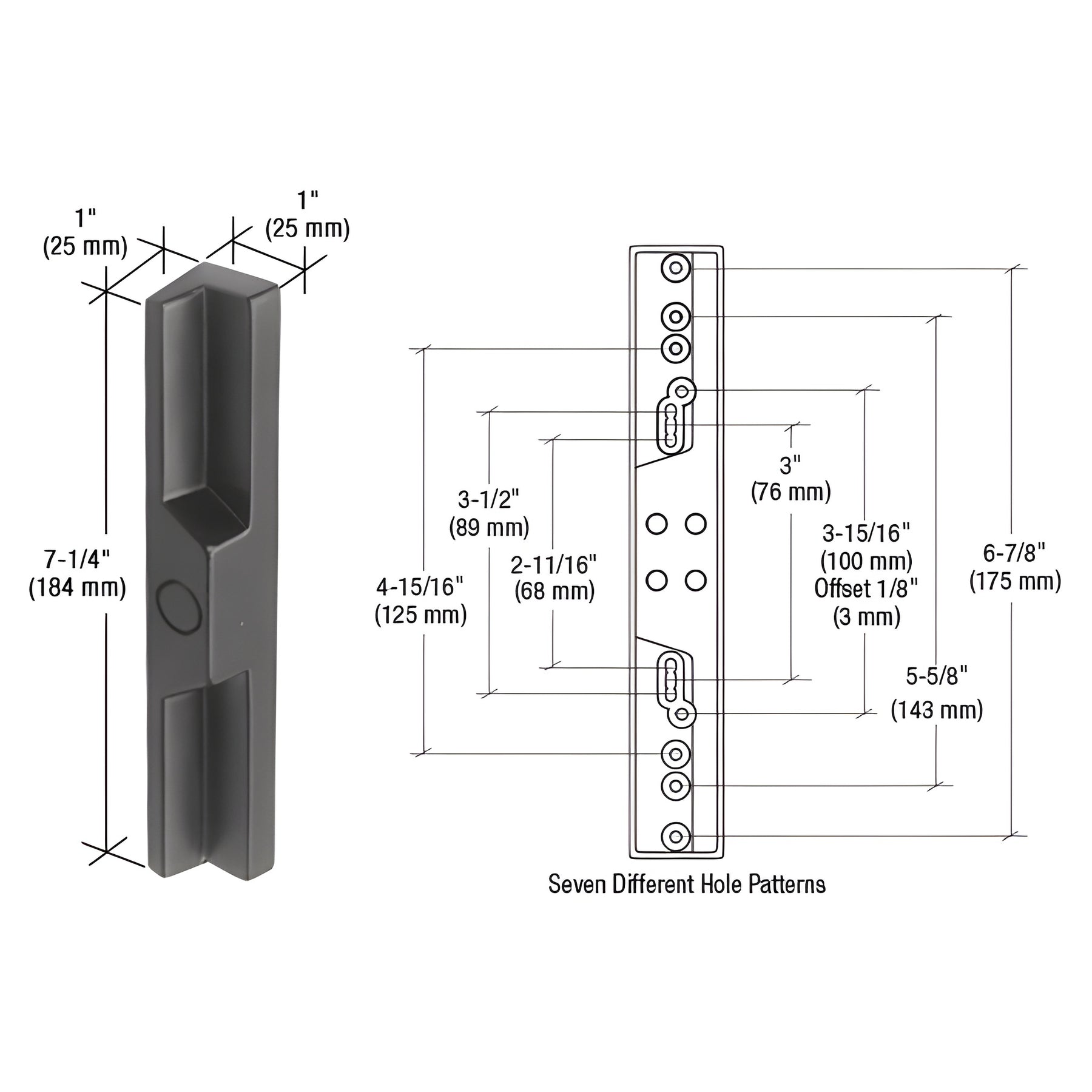 CRL Black Outside Pull with Multiple Screw Hole Patterns