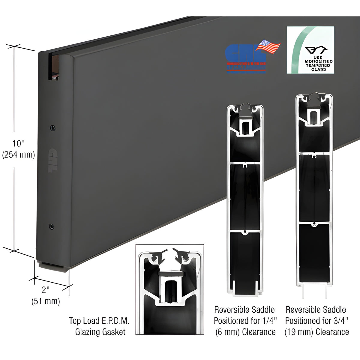CRL Black Powder Coat 10" x 120" Length Square Sidelite Rail