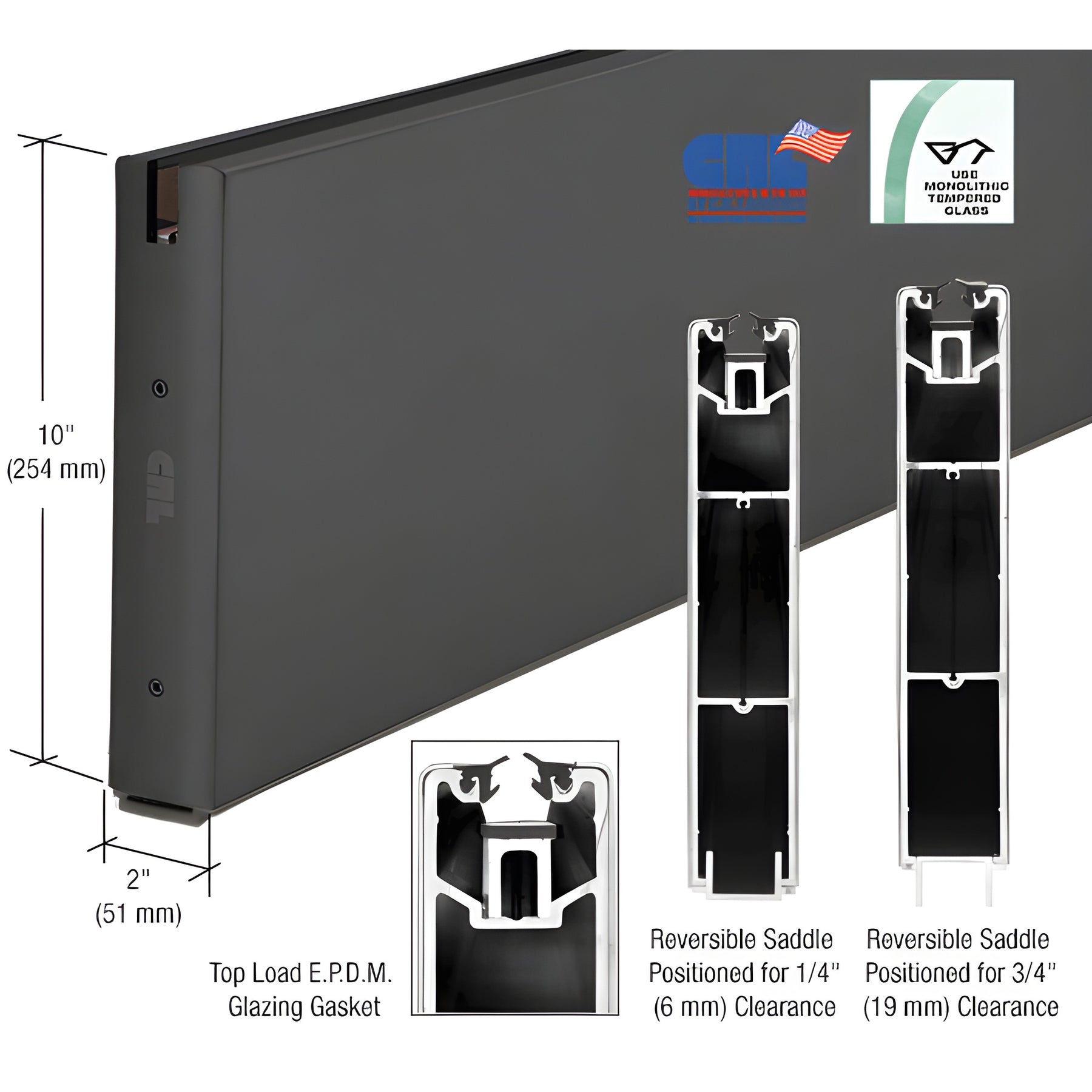CRL Black Powder Coat 10" x 240" Length Square Sidelite Rail
