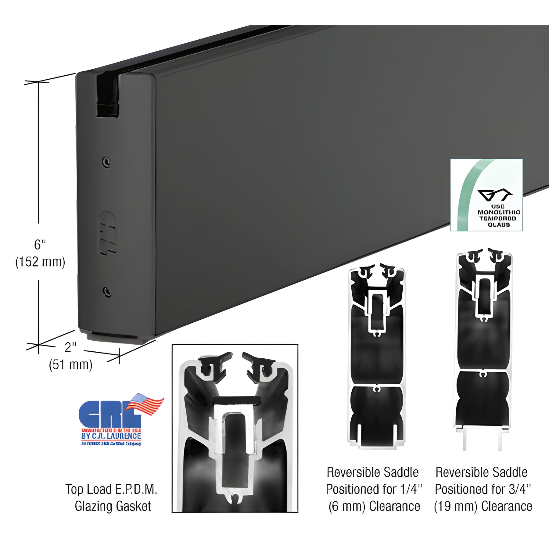 CRL Black Powder Coat 6" x 120" Length Square Sidelite Rail