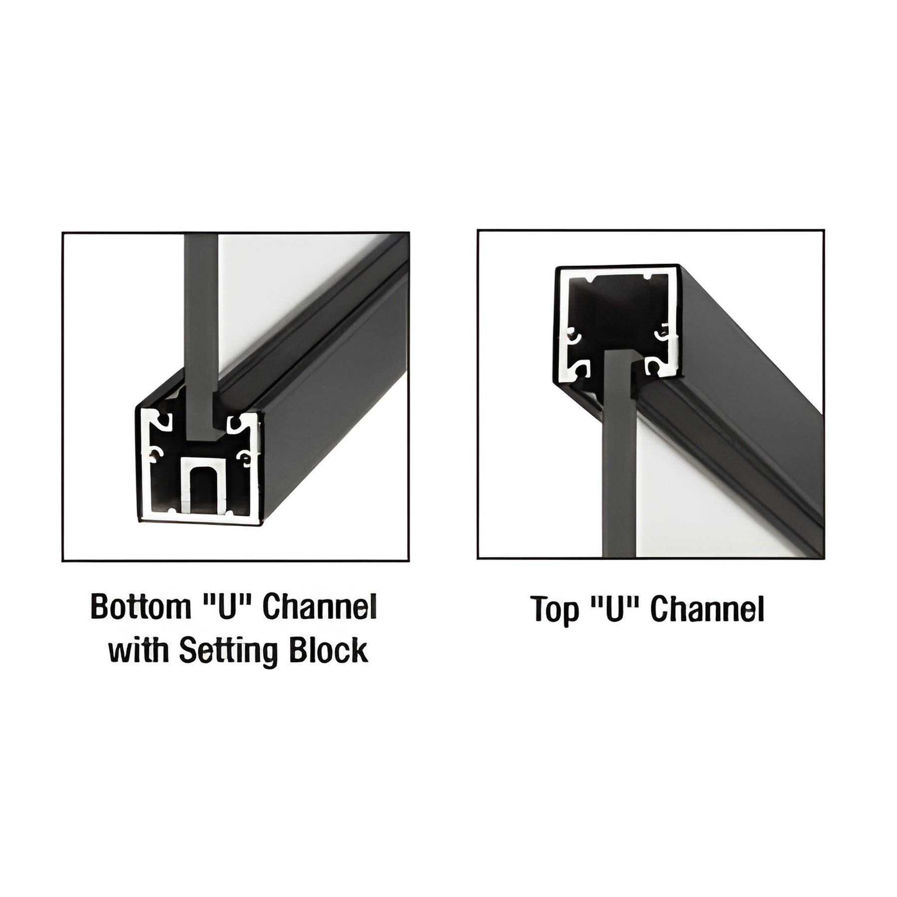 CRL Black Powder Coat Custom Length U-Channel with Roll-In Top Load Gasket