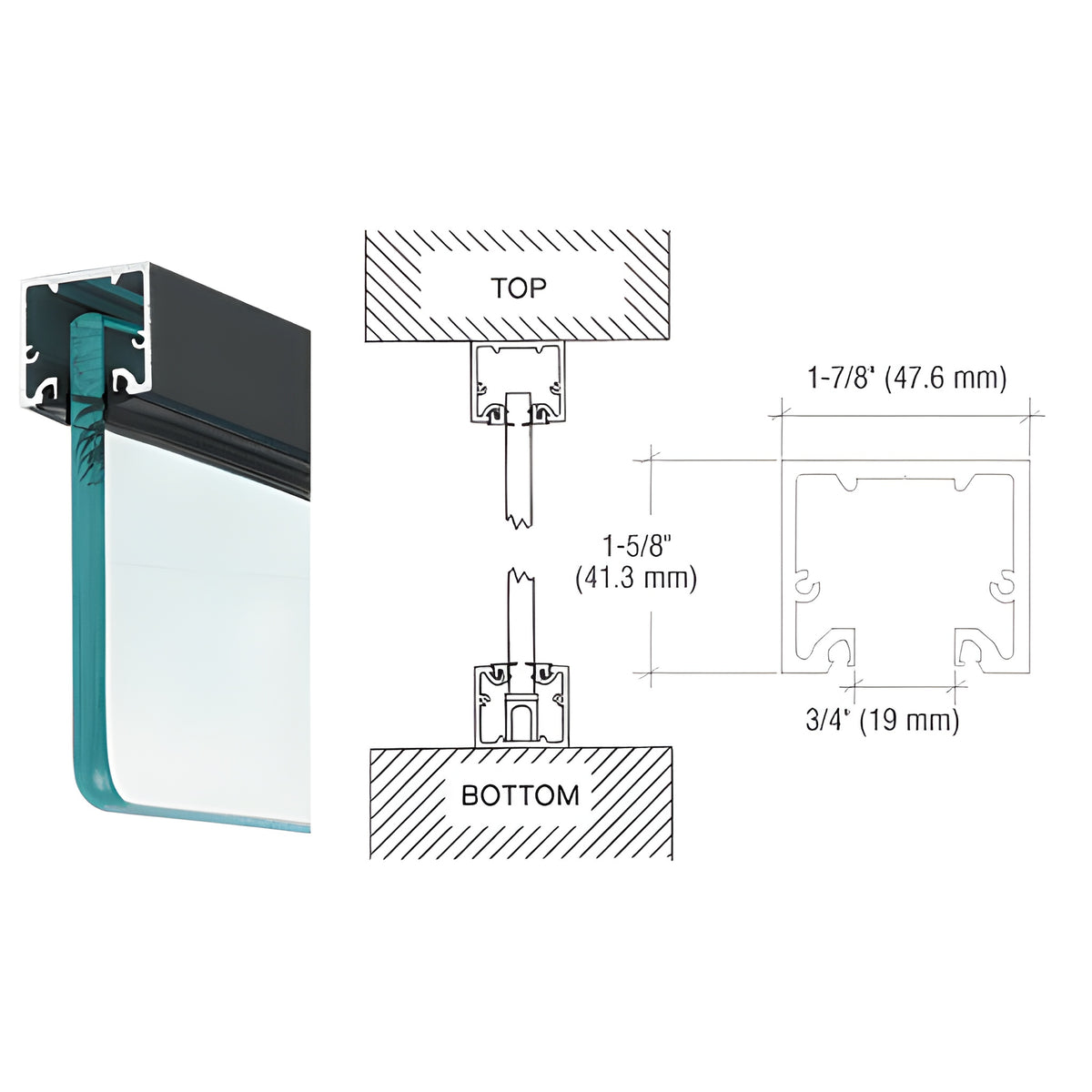CRL Black Powder Coat Wide U-Channel With Top Load Roll-In Glazing Gasket for 3/8" and 1/2" Glass - Custom Length