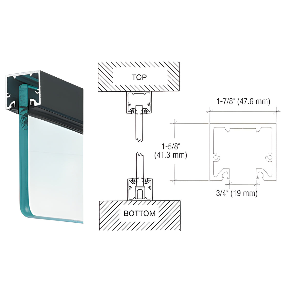 CRL Black Powder Coat Wide U-Channel with Top Load Roll-In Glazing Gasket for 3/8" and 1/2" Glass - 240" Length