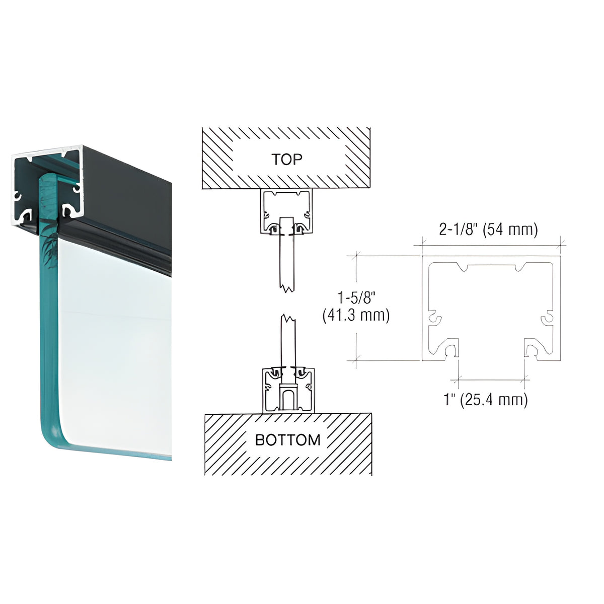 CRL Black Powder Coat Wide U-Channel with Top Load Roll-In Glazing Gasket for 5/8" & 3/4" Glass - 120" Length