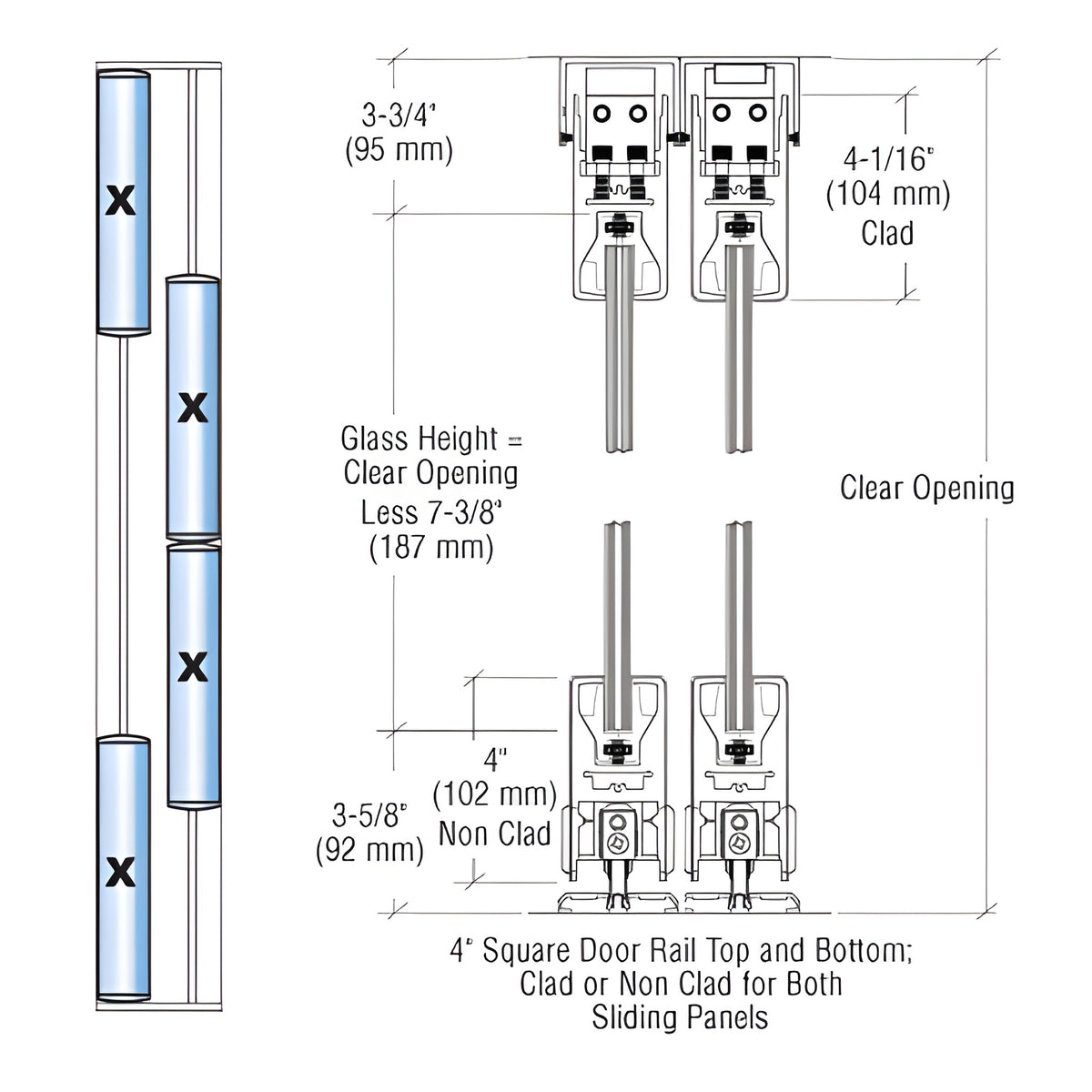 CRL Black Powder Coat XXXX Format Sliding Door Entrance System - 4" Top and Bottom Square Rail