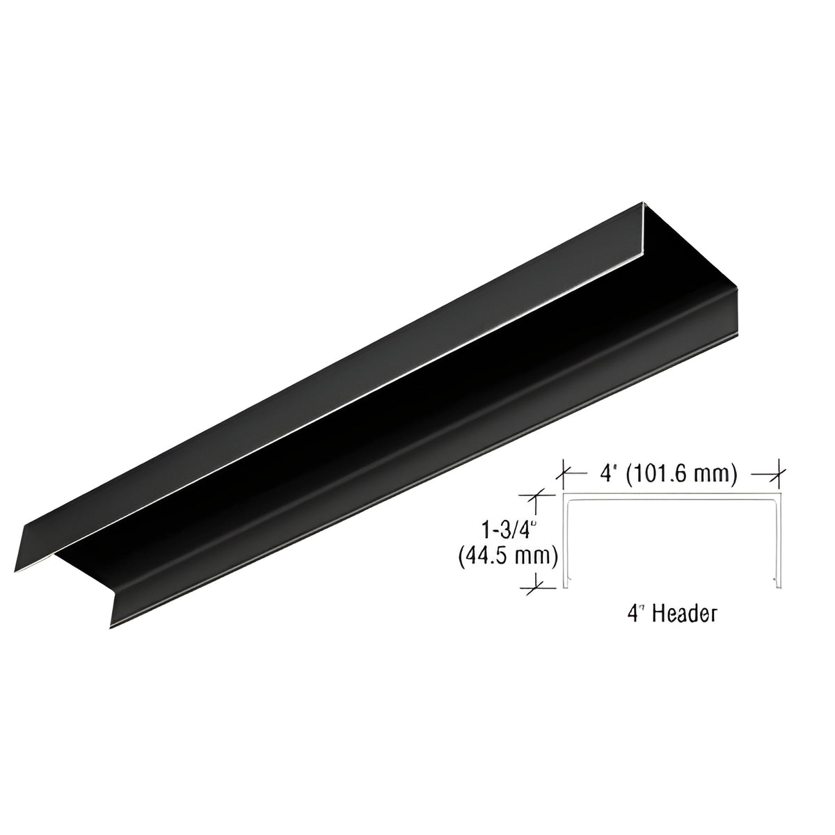 CRL Black Powder Coated 4" Header Channel Custom Length