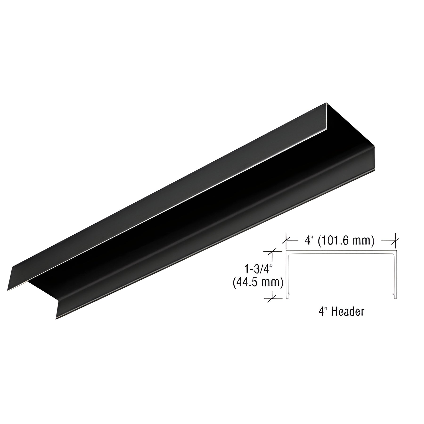 CRL Black Powder Coated 4" Header Channel Custom Length