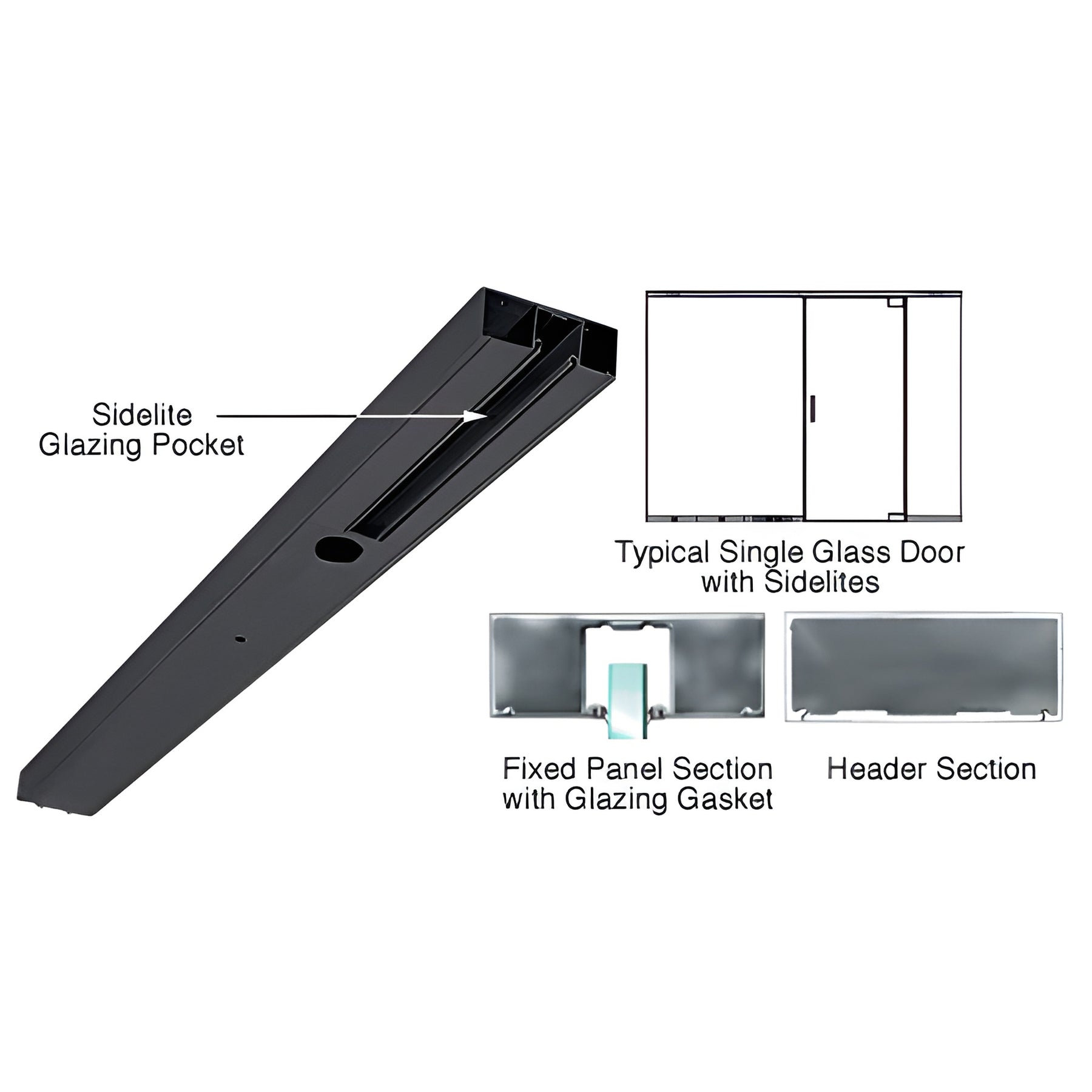 CRL Black Powder Coated 4" One Pocket Sided Door Header Custom Length