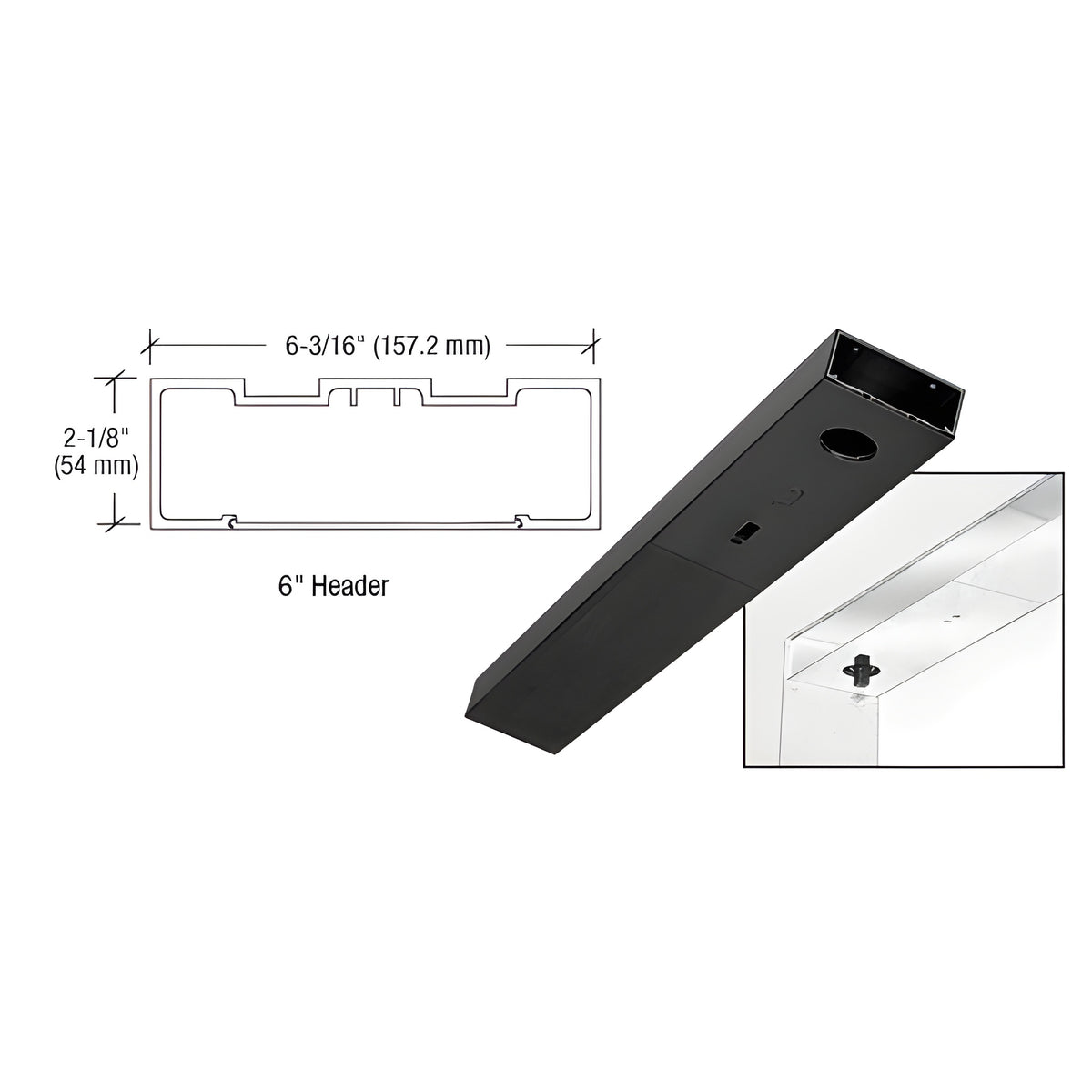 CRL Black Powder Coated 6" x 36" Single Door Header