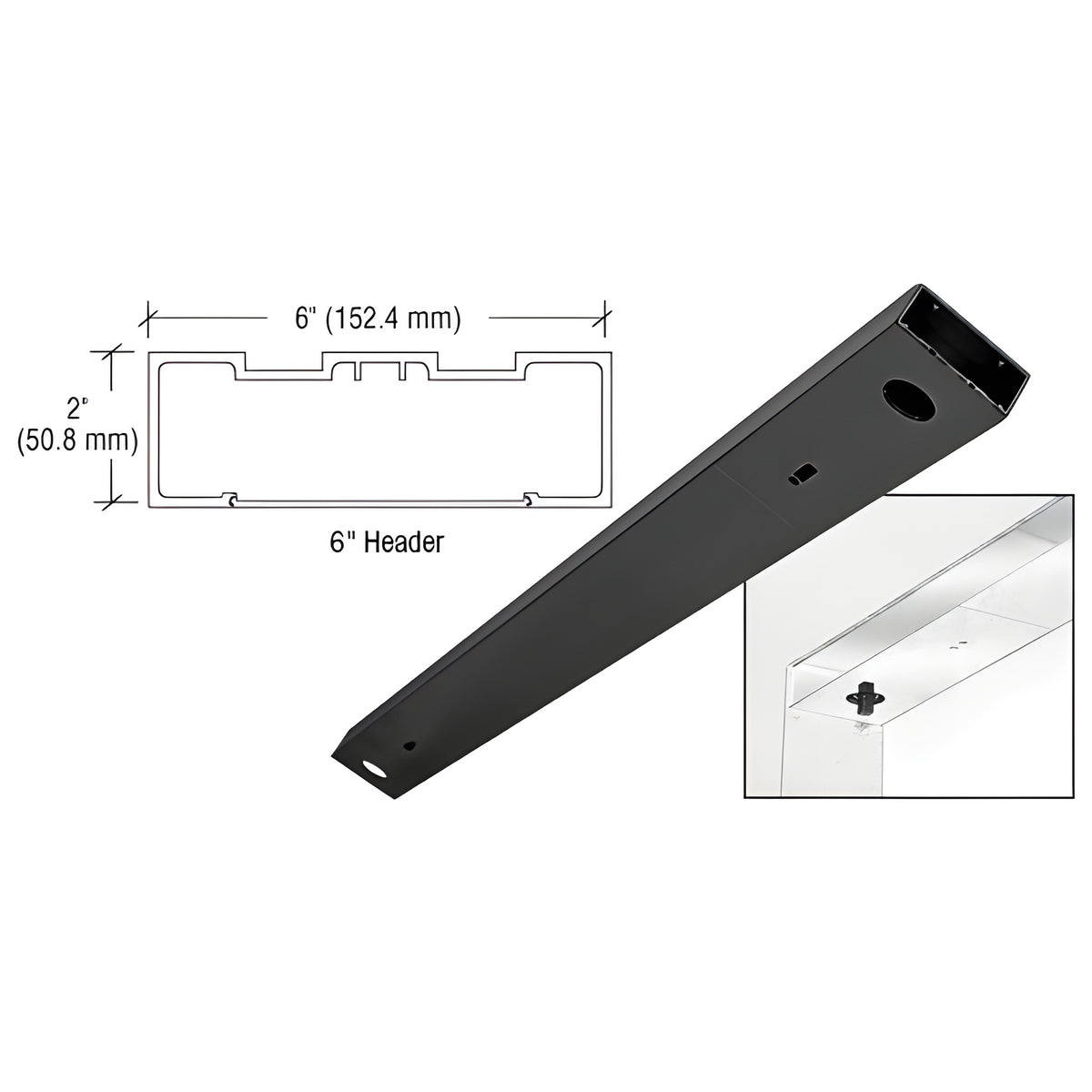 CRL Black Powder Coated 6" x 72" Double Door Header