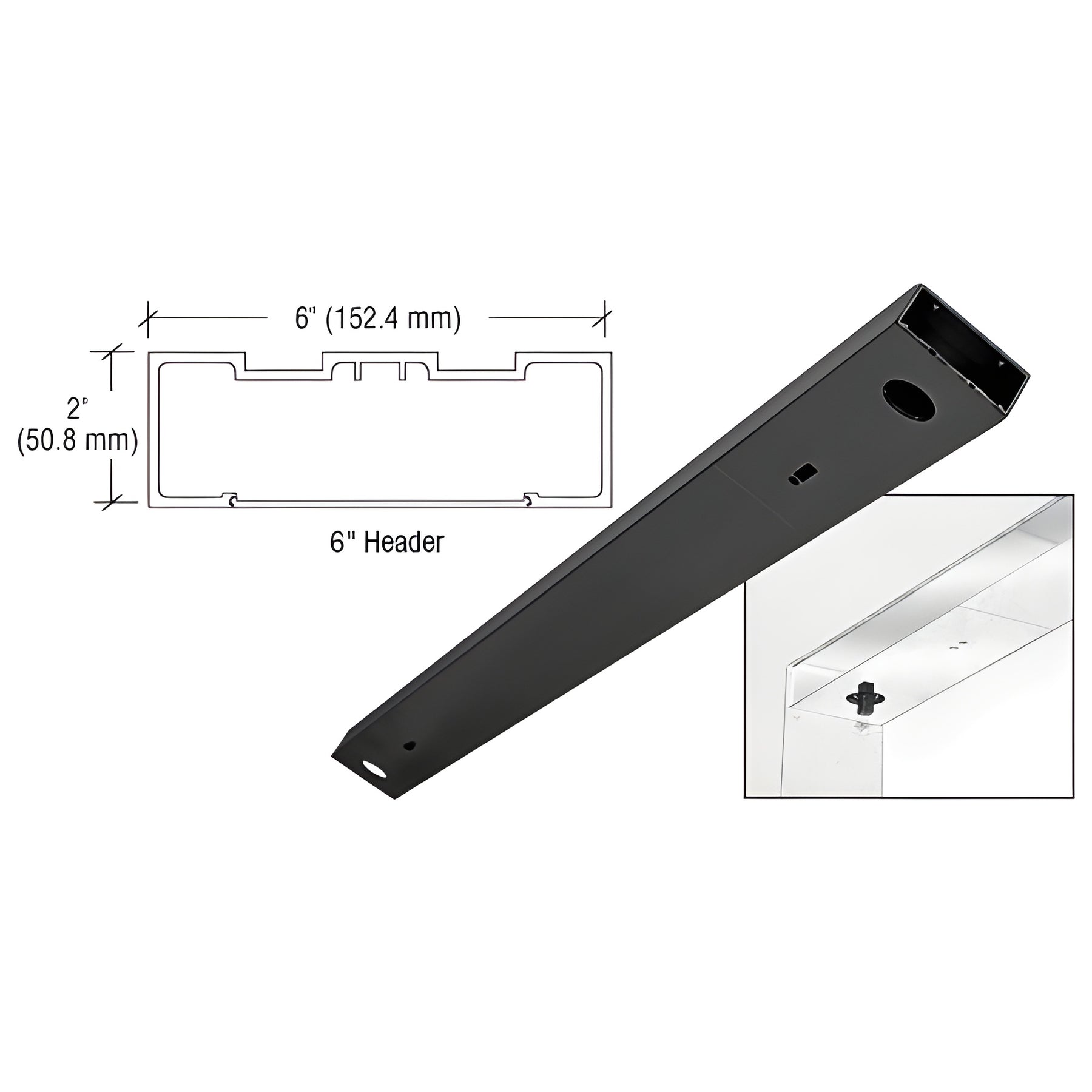 CRL Black Powder Coated 6" x 72" Double Door Header