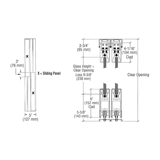 CRL Black Powder Coated XX Format Sliding Door Entrance System - 4" Square Top 6" Square Bottom Rail