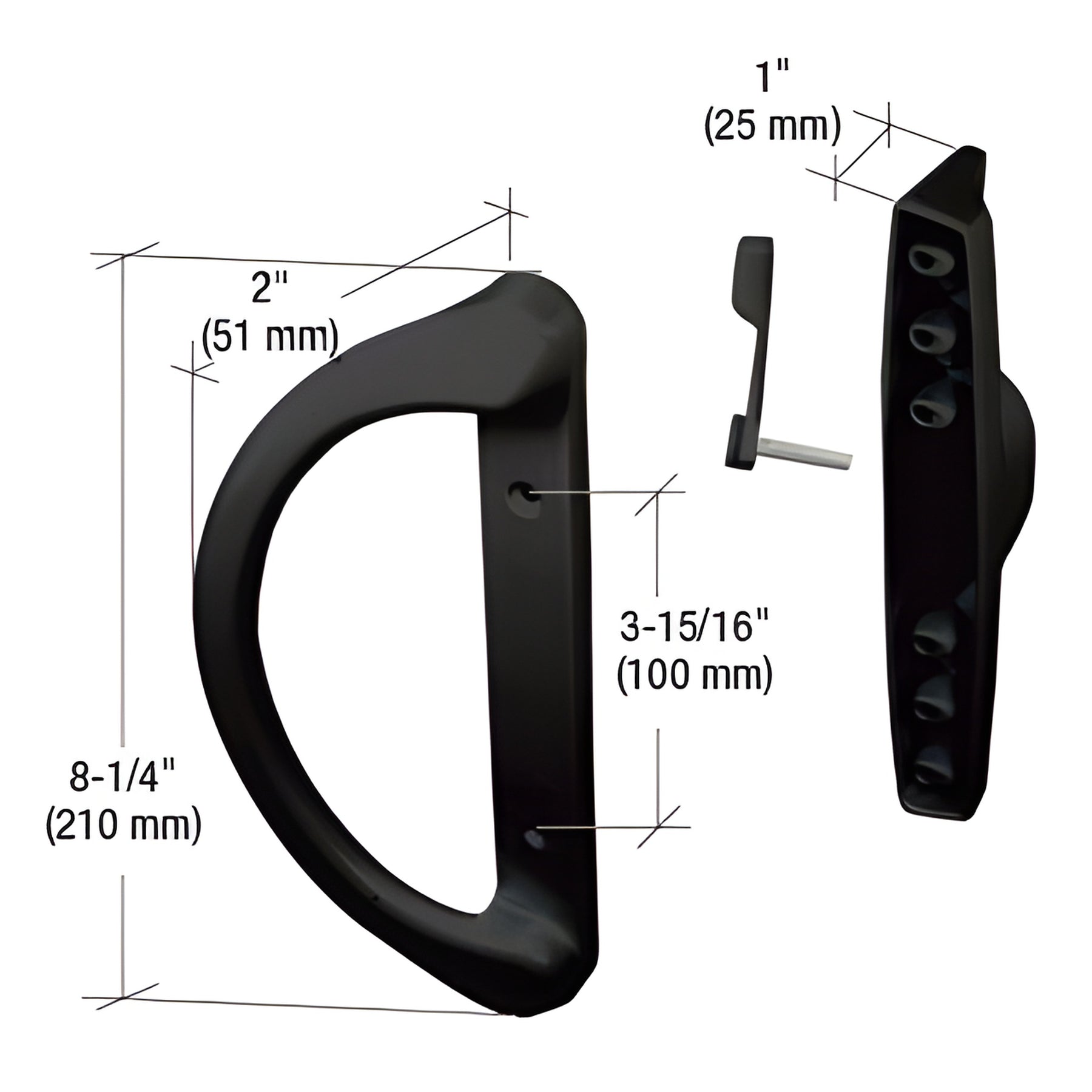 CRL Black Sliding Glass Door Handle" Center-to-Center Screw Holes