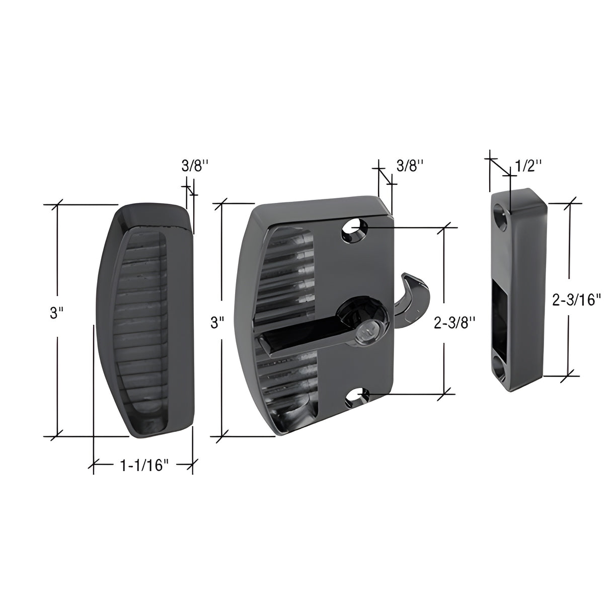 CRL Black Sliding Screen Door Latch and Pull with 2-3/8" Screw Holes