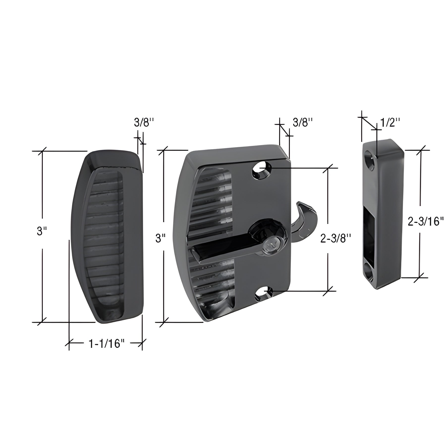 CRL Black Sliding Screen Door Latch and Pull with 2-3/8" Screw Holes