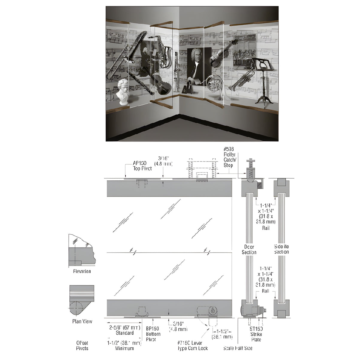 CRL-Blumcraft® Black/Bronze Anodized 1301 Series Display Case Door - 1/2" Tempered Glass