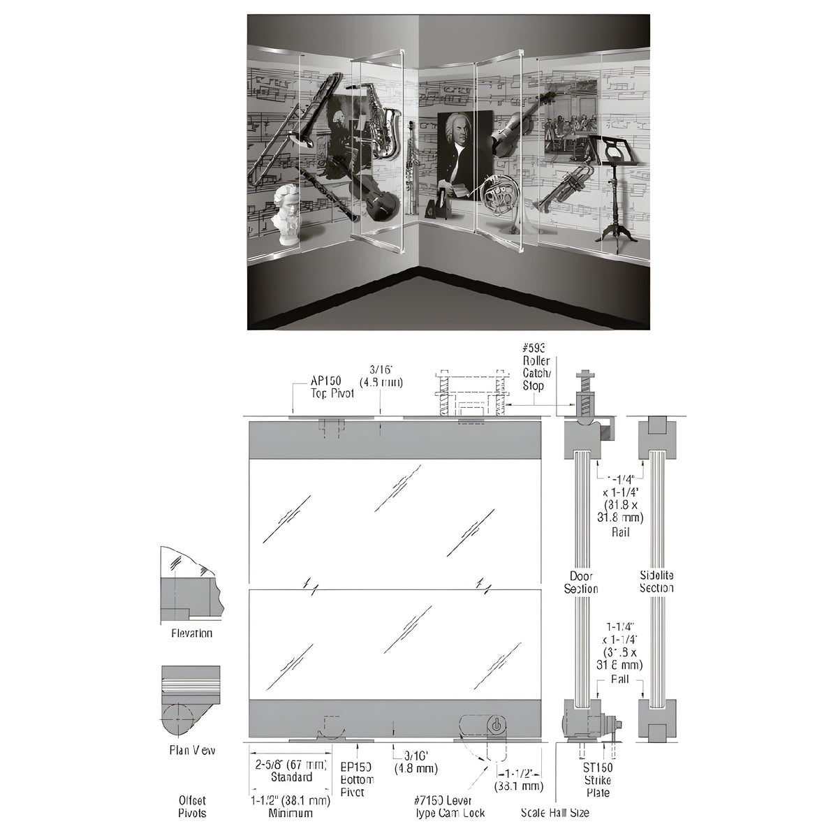 CRL-Blumcraft® Brushed Stainless 1301 Series Display Case Door - 1/2" Laminated Glass