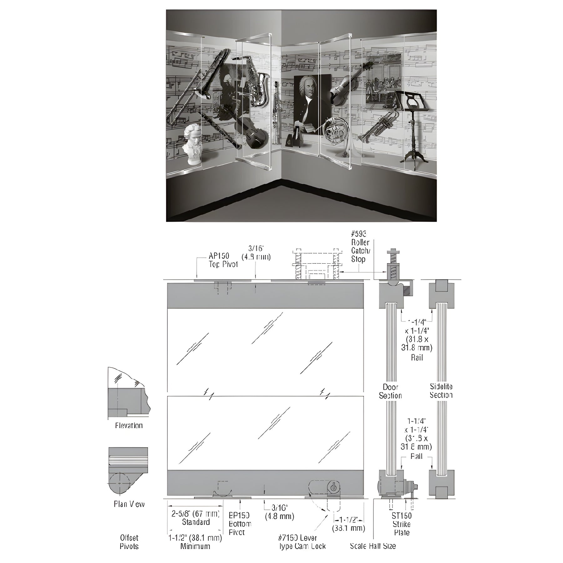 CRL-Blumcraft® Brushed Stainless 1301 Series Display Case Door - 1/2" Laminated Glass