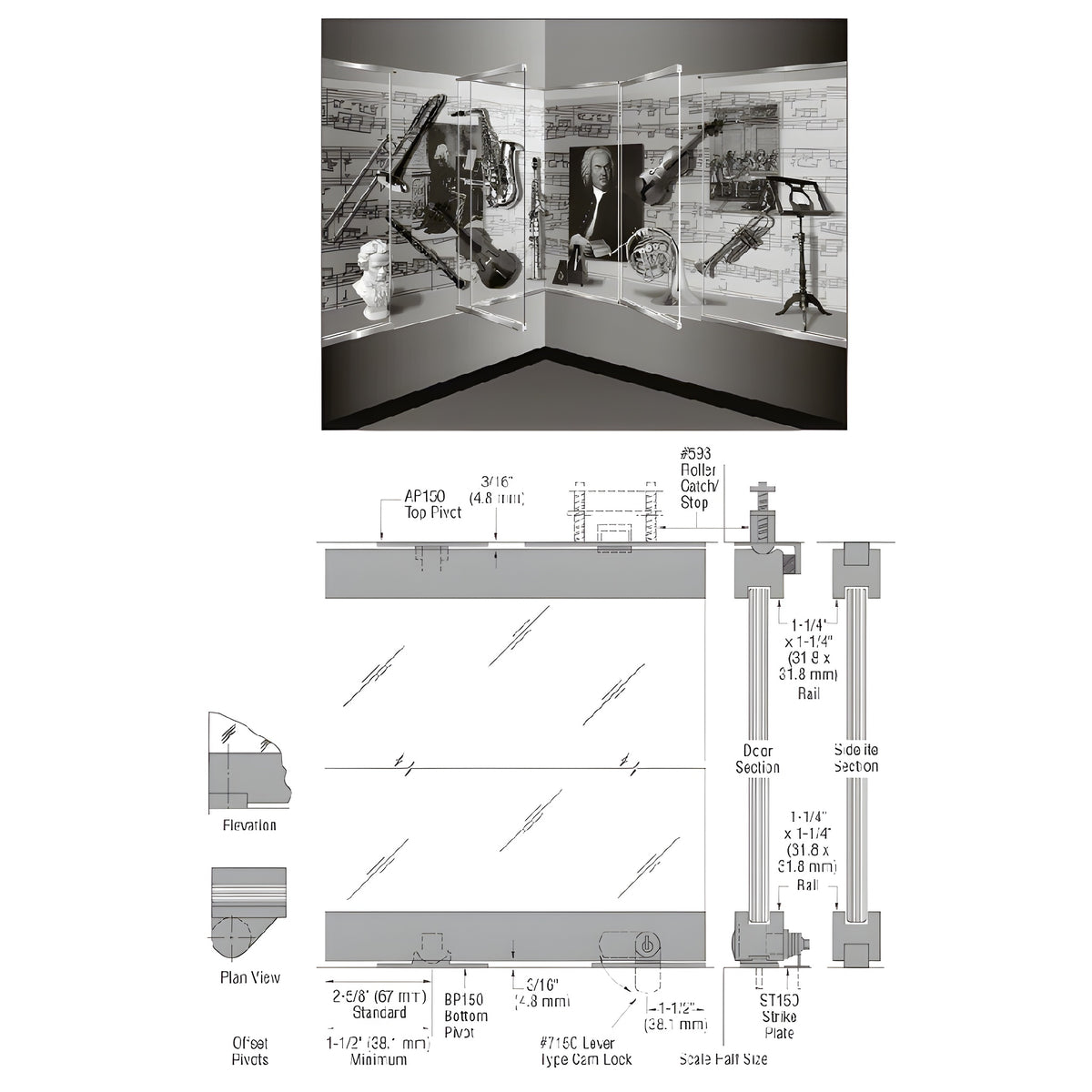 CRL-Blumcraft® Brushed Stainless 1301 Series Display Case Door - 3/8" Tempered Glass
