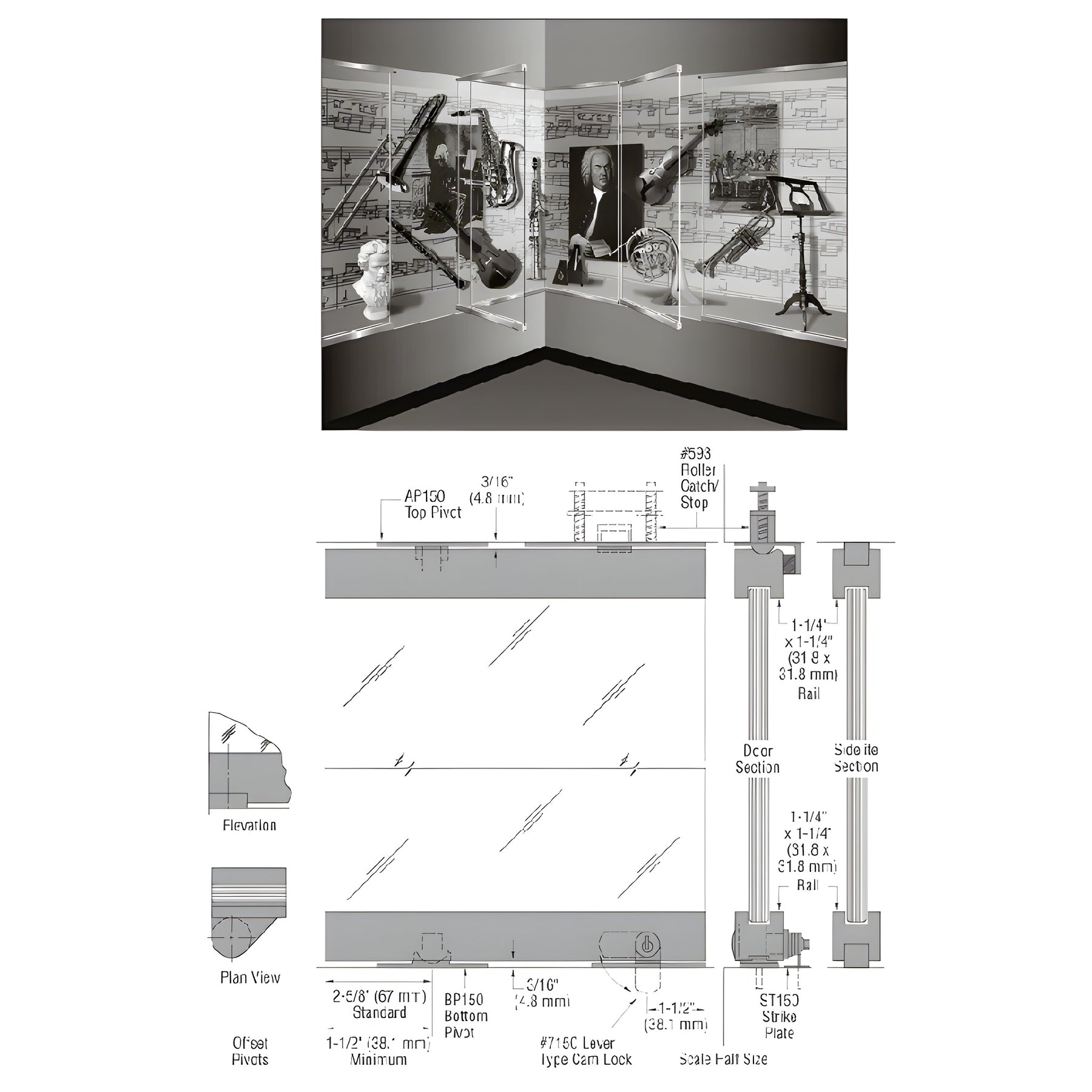 CRL-Blumcraft® Brushed Stainless 1301 Series Display Case Door - 3/8" Tempered Glass