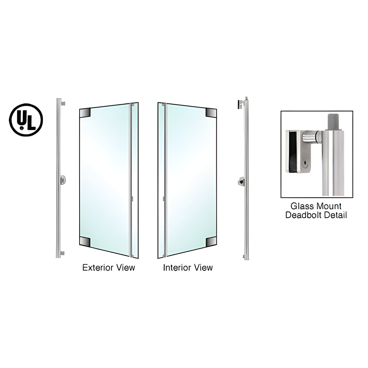 CRL-Blumcraft® Brushed Stainless Left Hand Double Acting Glass Mount Cylinder/Thumbturn 'F' Top Secured Deadbolt Exterior Handle