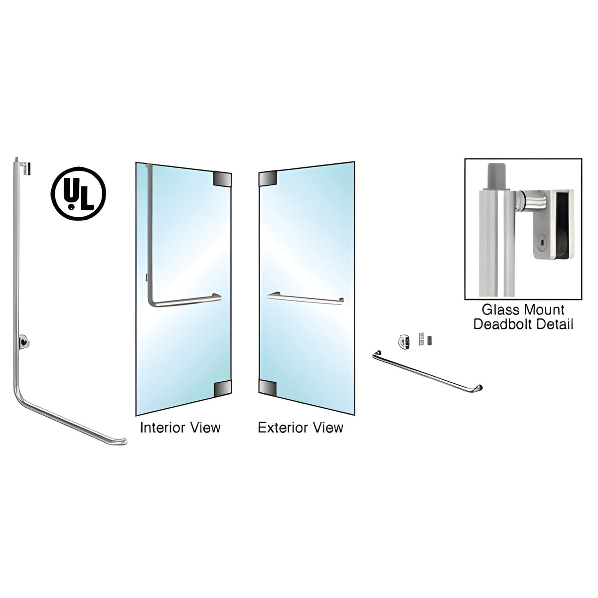 CRL-Blumcraft® Brushed Stainless Left Hand Glass Mount Cylinder Outside, Thumbturn Inside "A" Exterior Top Securing Deadbolt Handle