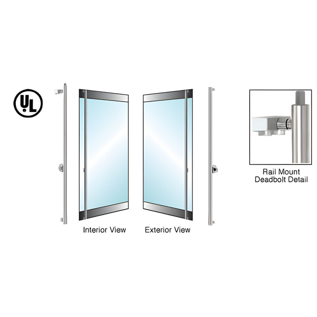 CRL-Blumcraft® Brushed Stainless Left Hand Rail Mount Cylinder/Thumbturn 'F' Top Secured Deadbolt Exterior Handle for 5/8" Glass