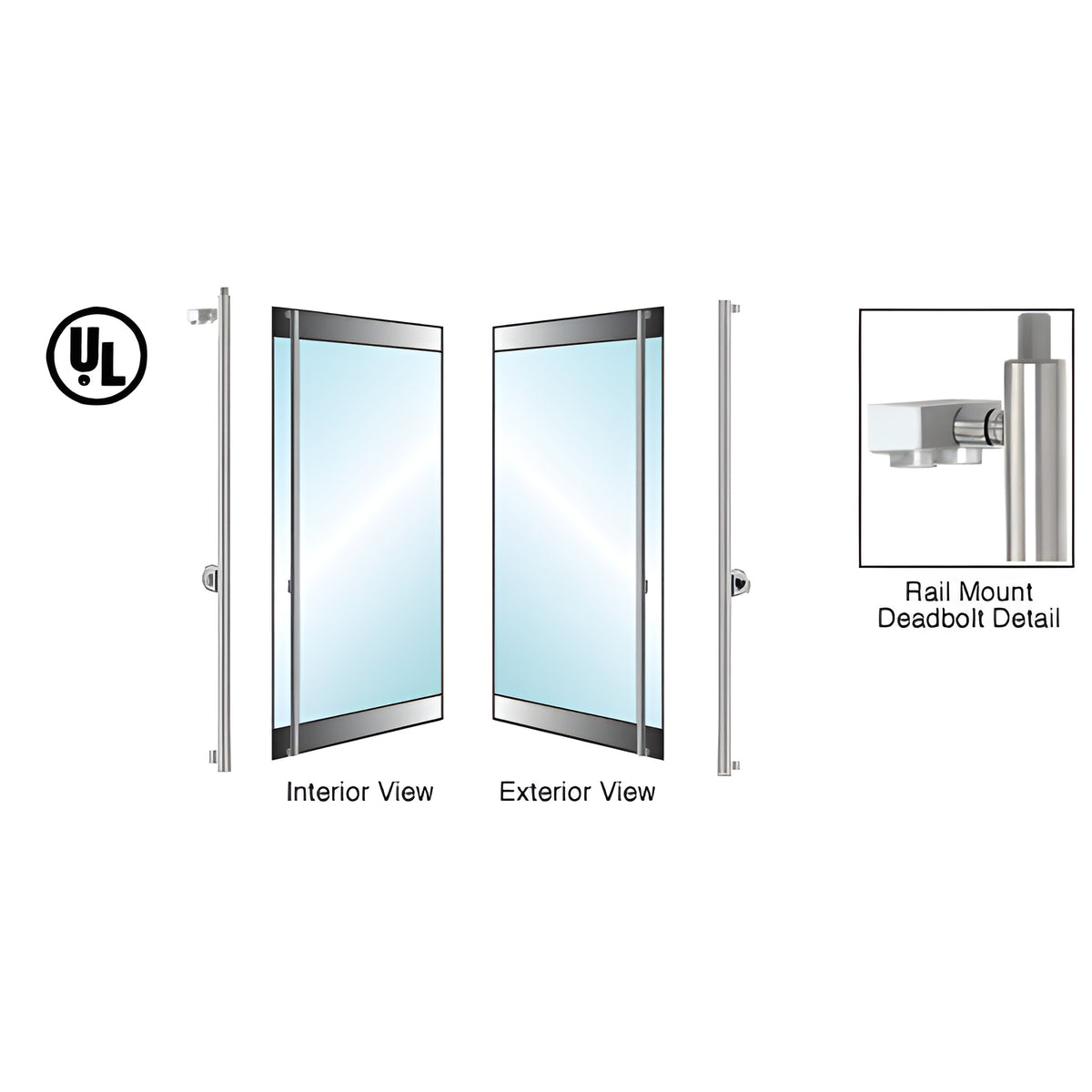 CRL-Blumcraft® Brushed Stainless Left Hand Rail Mount Cylinder/Thumbturn 'F' Top Secured Deadbolt Exterior Handle for 5/8" Glass